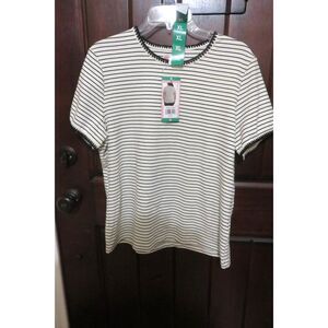 Teddi Rose Womens Short Sleeve Top Black & White Striped  XL NWT